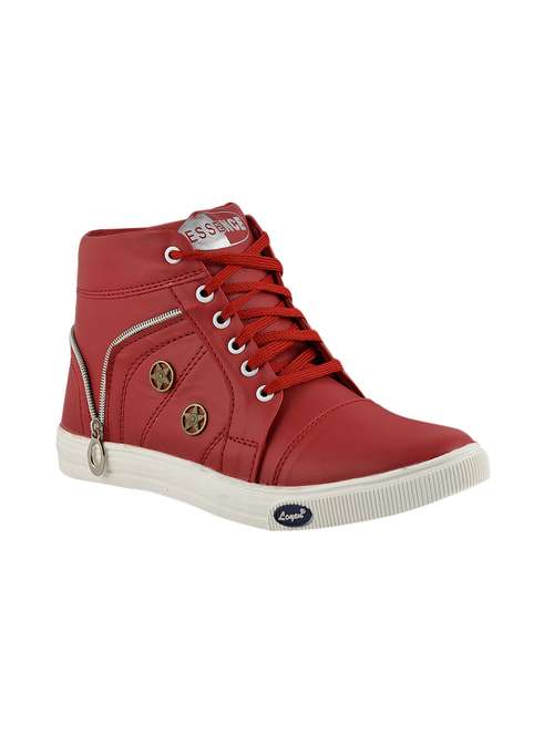 red leatherette lace up sneakers - 15519548 - Very Small Image - 1