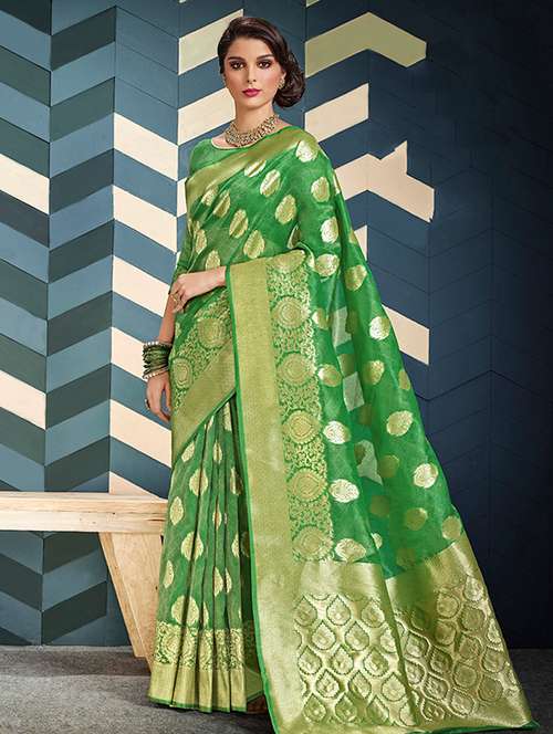 gold zari motif banarasi saree with blouse - 15564115 - Very Small Image - 1