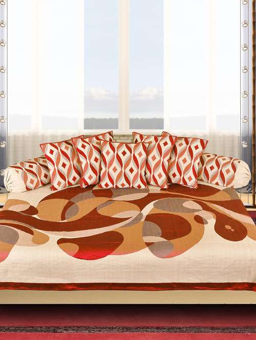 cotton 8 pcs diwan set(1 single bed sheet, 5 cushion covers & 2 bolster covers) - 15577299 - Very Small Image - 1