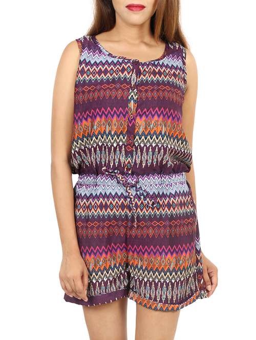 drawstring waist aztec romper - 15577583 - Very Small Image - 1