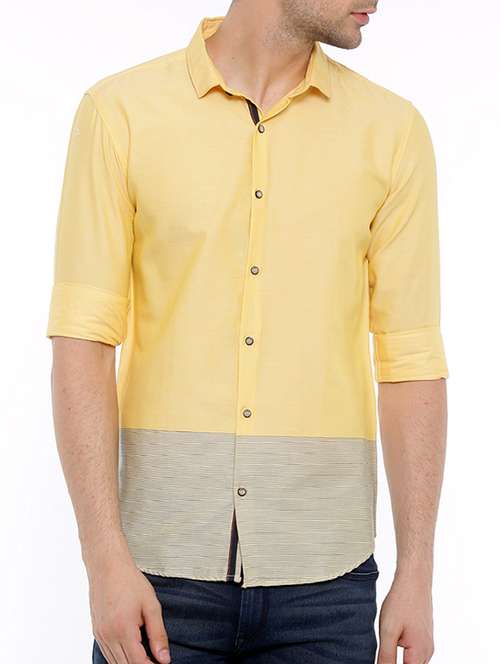 yellow color block casual shirt - 15580192 - Very Small Image - 1