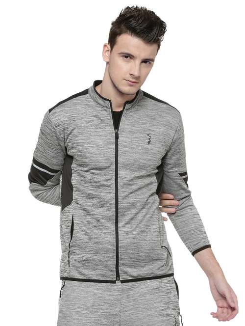 grey color block casual jacket - 15584948 - Very Small Image - 1