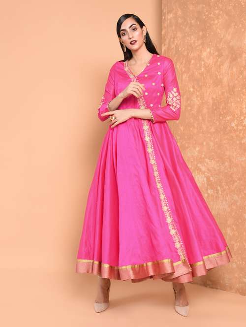 gotta patti embroidered angrakha kurta - 15701757 - Very Small Image - 1