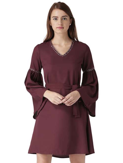 bell sleeved embellished belted dress - 15709076 - Very Small Image - 1