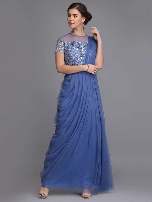 embroidered net flared gown - 15725234 - Very Small Image - 1