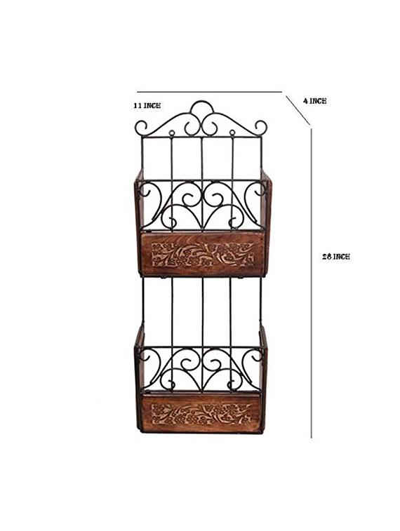 desi karigar wooden & glass magazine holder with handcarving work size(lxbxh-11x4x28) inch - 15800583 - Zoom Image - 2