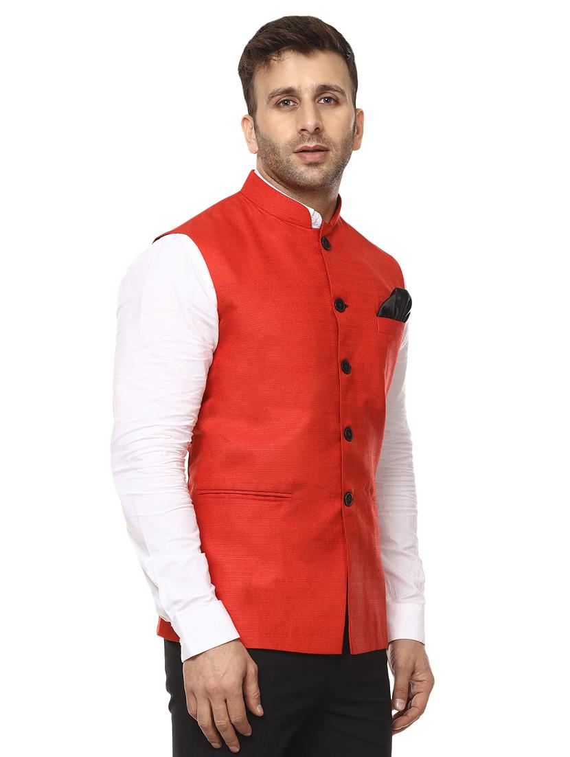 solid red nehru jacket - 15840492 - Zoom Image - 1