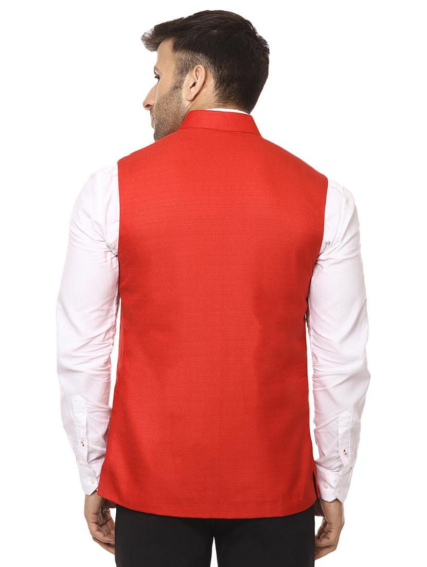 solid red nehru jacket - 15840492 - Zoom Image - 2