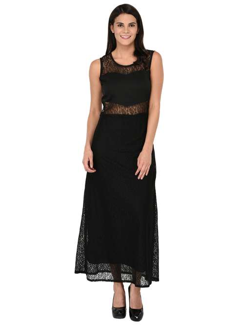 solid paneled laced maxi dress - 15847999 - Very Small Image - 1
