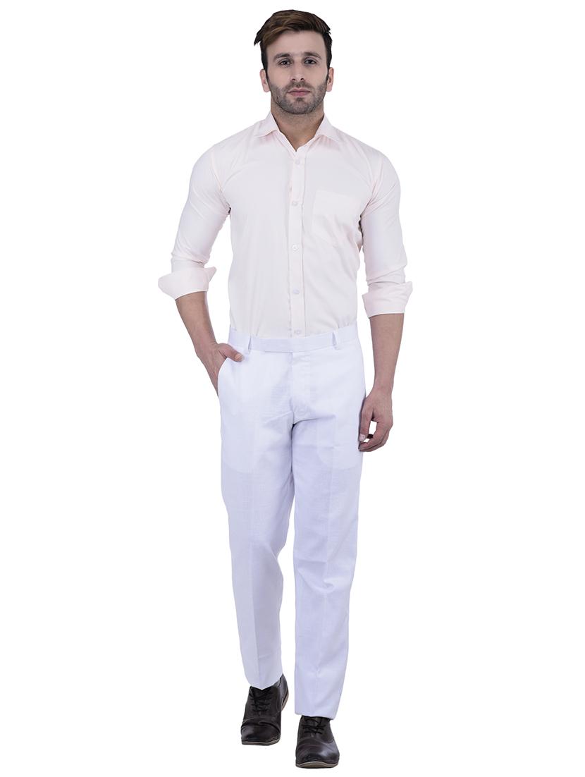 white linen flat front casual trouser - 15867268 - Standard Image - 3