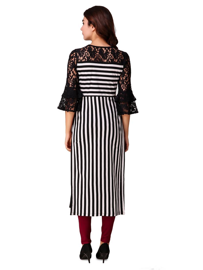 high slit stripes bell sleeves kurta - 15903839 - Zoom Image - 2