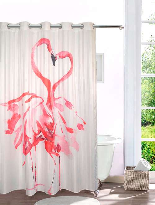 lushomes digitally printed flamingos shower curtain with 10 eyelets, size: 72x82 inches (single pc) - 15924678 - Very Small Image - 1