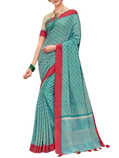 ethnic motif printed saree with blouse - 15959110 - Very Small Image - 1