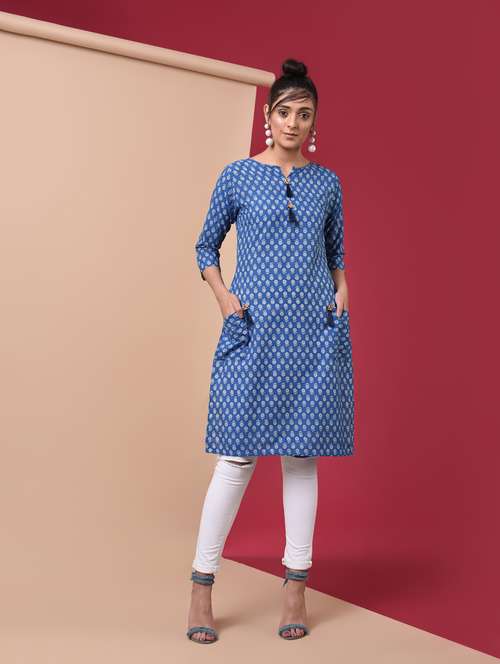 printed straight kurta with tassels - 15969568 - Very Small Image - 1