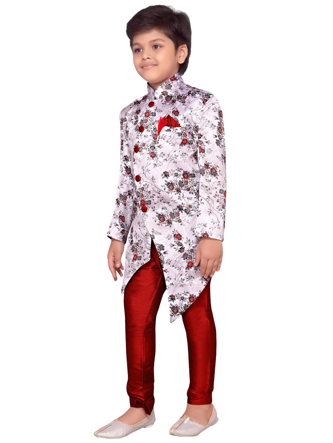 red silk sherwani set - 16046213 - Standard Image - 1