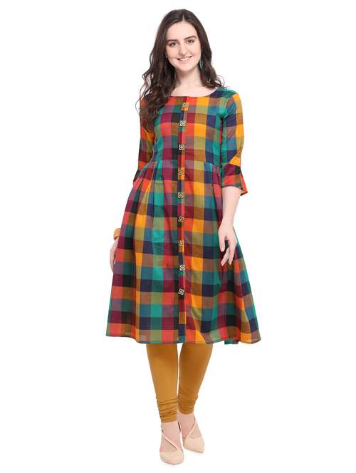 checkered flared kurta - 16062943 - Very Small Image - 1
