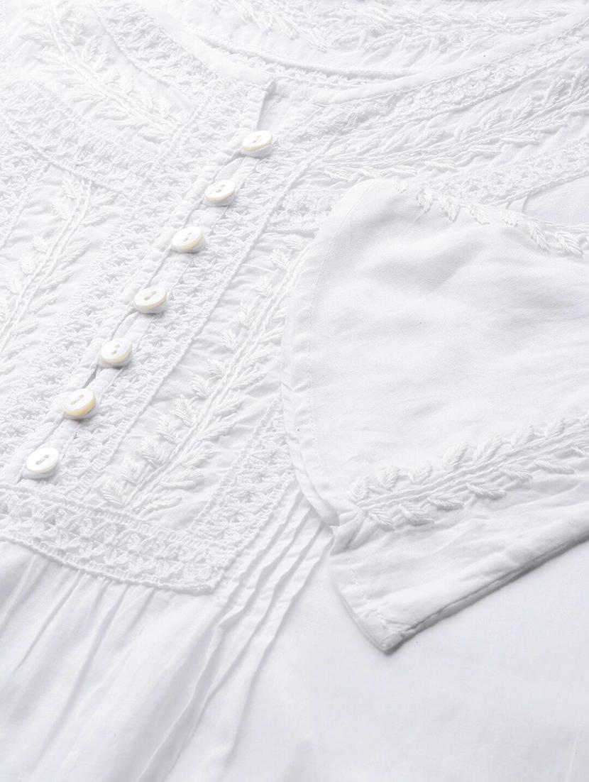 hand-embroidered white chikankari kurti - 16066850 - Standard Image - 4