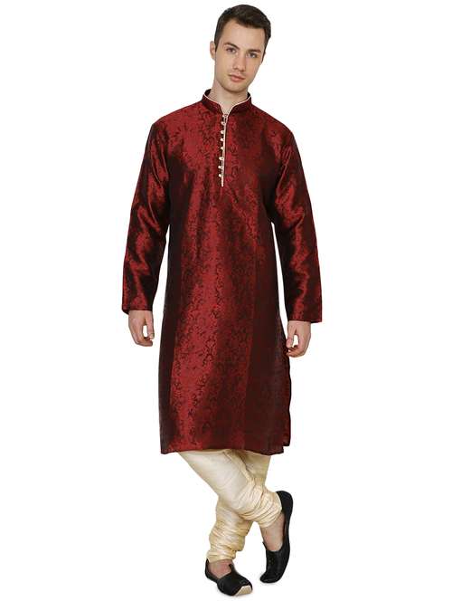 red silk blend long kurta - 16079708 - Very Small Image - 1