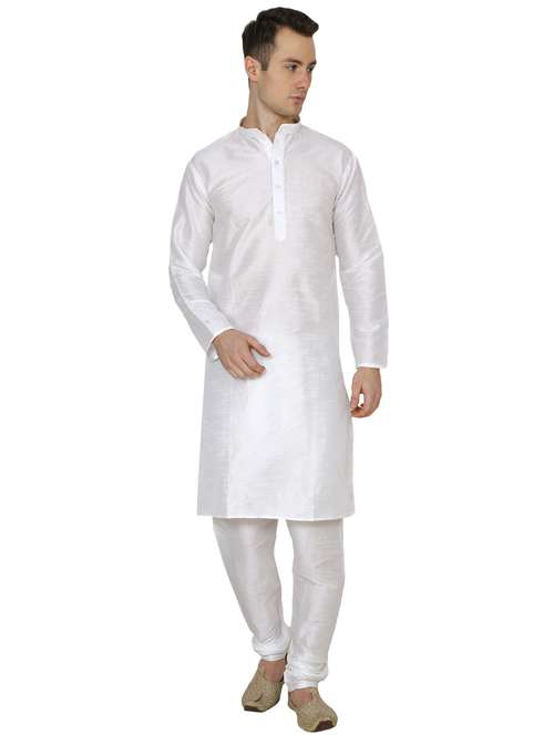 white silk blend long kurta - 16079717 - Very Small Image - 1
