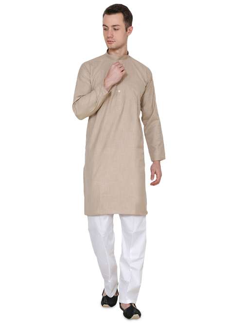 brown cotton long kurta - 16079728 - Very Small Image - 1