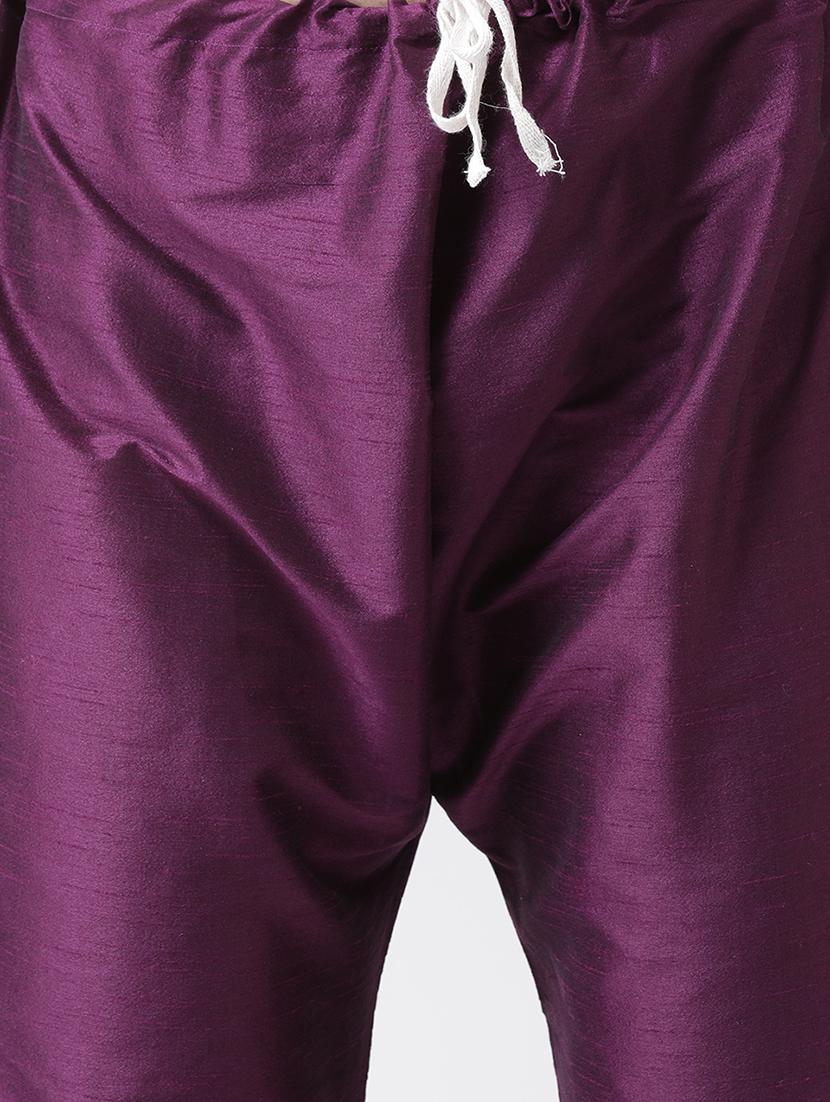 purple silk blend kurta pyjama set - 16087304 - Standard Image - 4