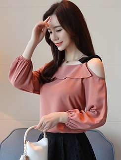 ruffle trim cold shoulder top - 16089432 - Very Small Image - 1