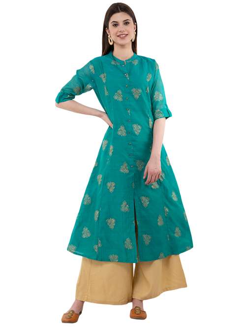 foil printed a-line kurta - 16201878 - Very Small Image - 1