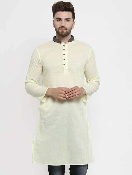 yellow solid long kurta - 16226450 - Very Small Image - 1