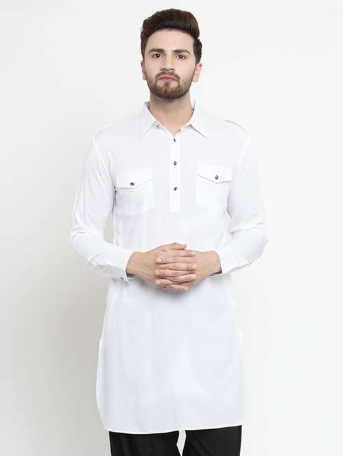 white solid pathani kurta - 16226461 - Very Small Image - 1