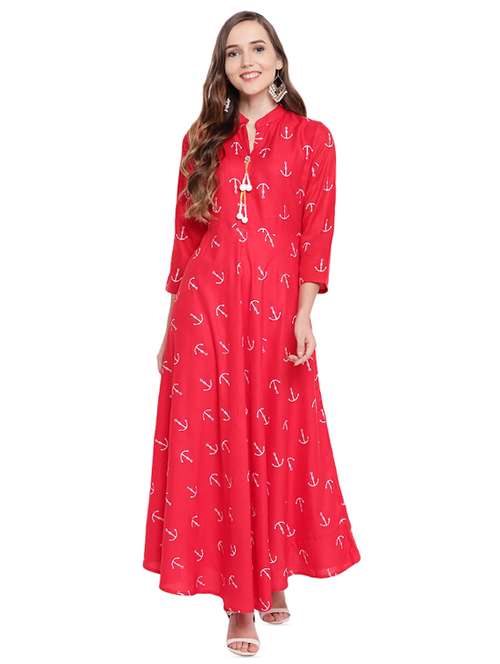 block print flared kurta - 16243952 - Very Small Image - 1