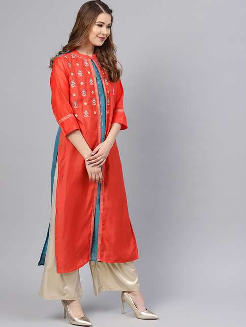 Embroidered layered kurta - 16244584 - Very Small Image - 1