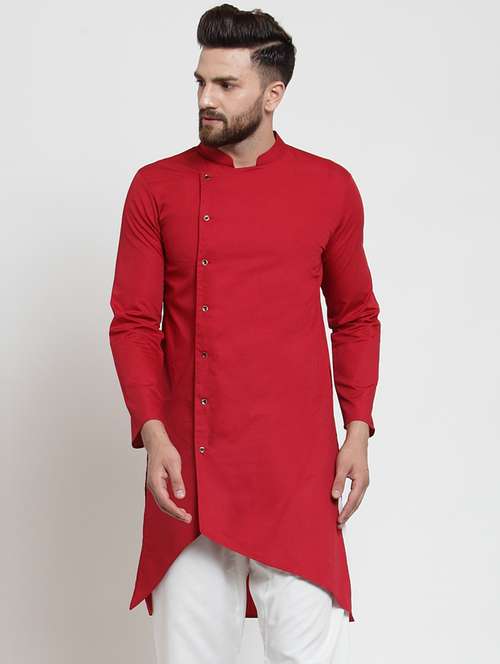 red solid asymmetric kurta - 16254903 - Very Small Image - 1