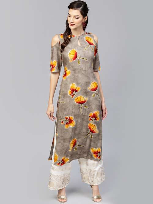 floral printed straight kurta - 16261384 - Very Small Image - 1