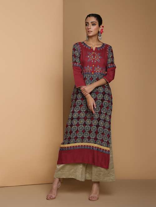 embroidered straight kurta - 16444638 - Very Small Image - 1