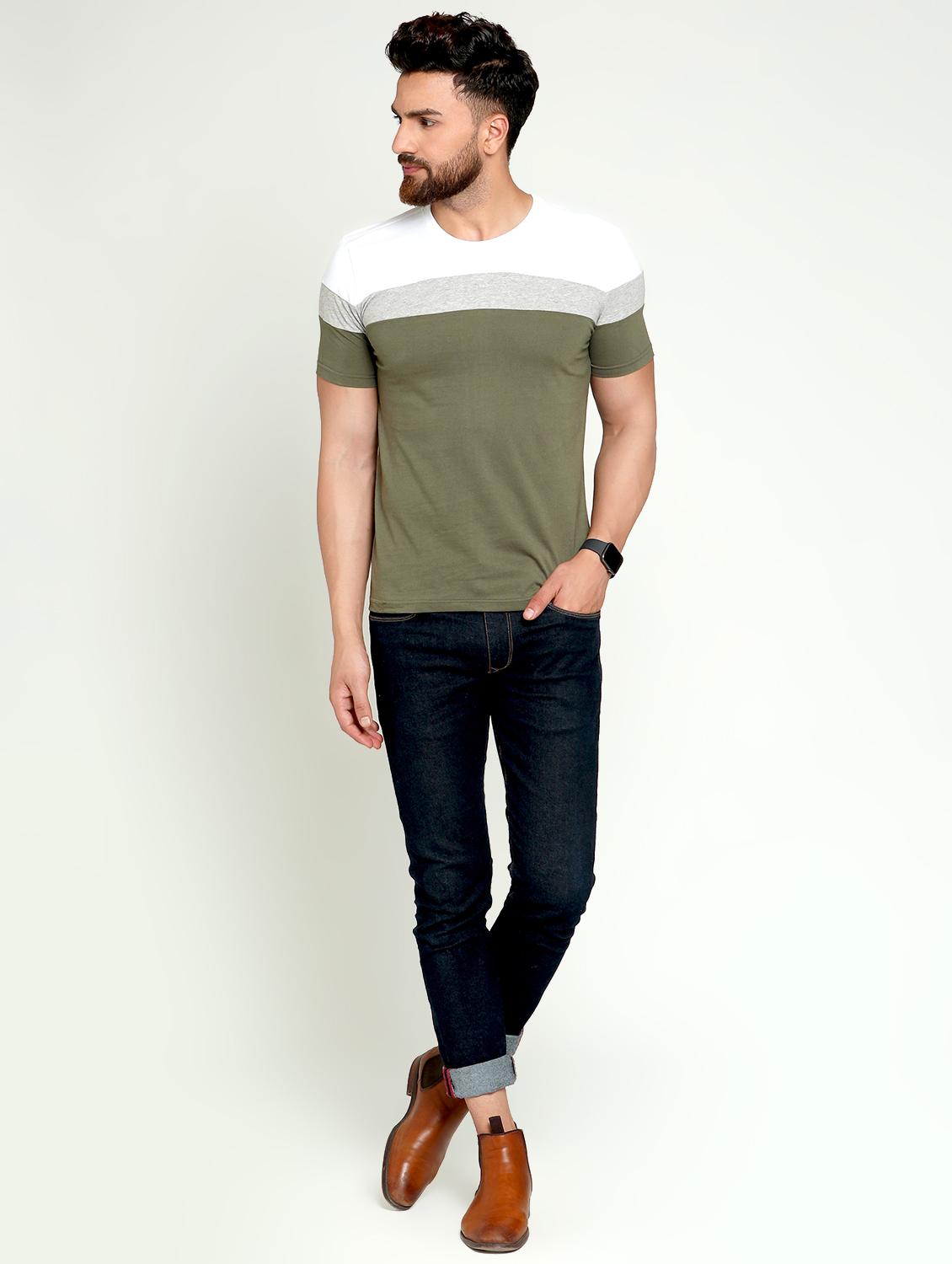 olive green color block t-shirt - 16445116 - Zoom Image - 3