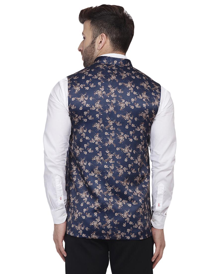 navy blue printed nehru jacket - 16457169 - Zoom Image - 2