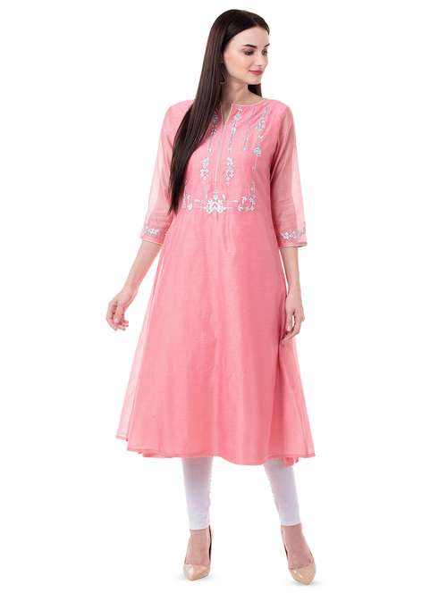 embroidered chanderi a-line kurta - 16471038 - Very Small Image - 1