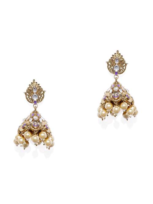 gold brass jhumka earring - 16506560 - Very Small Image - 1