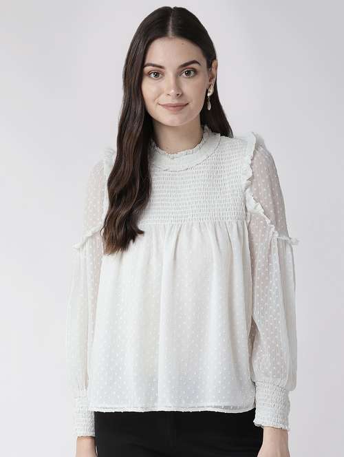 smocked detail bishop sleeved top  - 16542547 - Very Small Image - 1