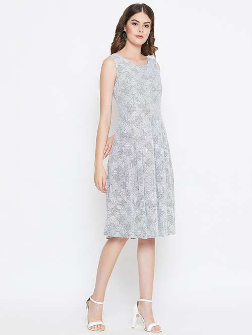 round neck printed  a-line dress - 16559404 - Very Small Image - 1