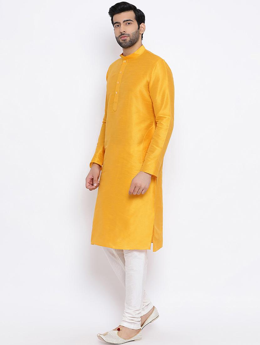 yellow dupion long kurta - 16562517 - Standard Image - 2