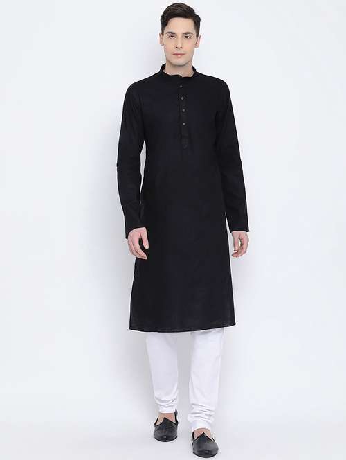 black solid long kurta - 16562579 - Very Small Image - 1