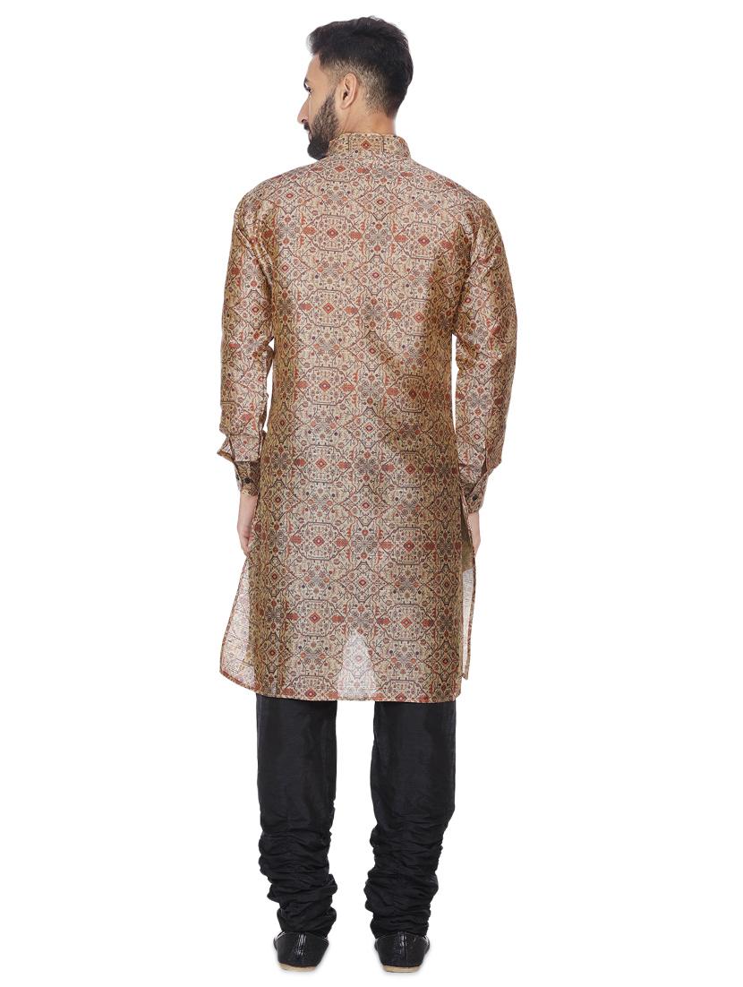 beige silk blend printed asymmetric kurta - 16599835 - Zoom Image - 2