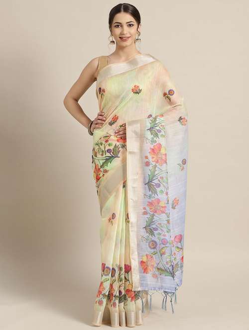floral printed saree with blouse - 16602392 - Very Small Image - 1