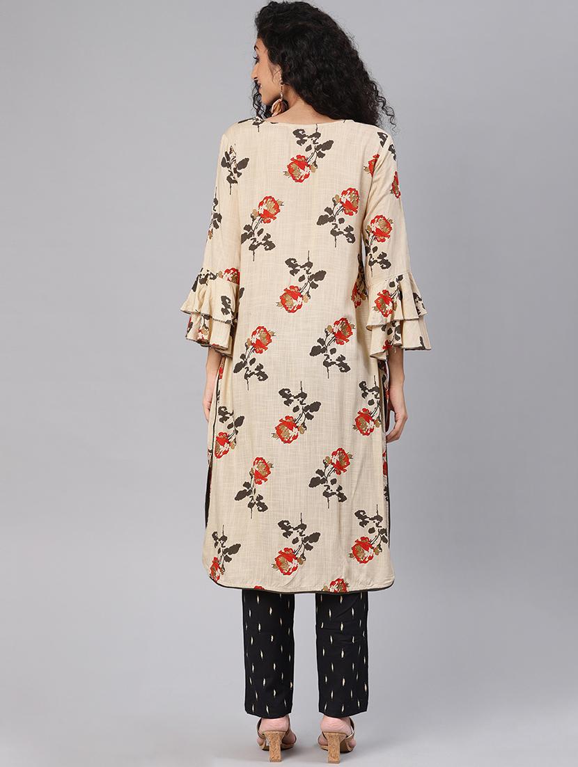 floral printed straight kurta - 16602827 - Zoom Image - 2