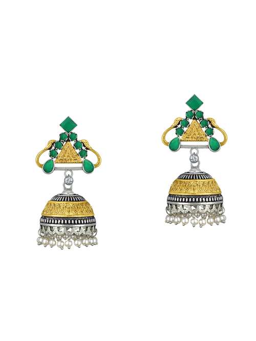 green metal jhumka earring - 16605809 - Very Small Image - 1