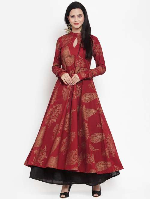 block printed anarkali kurta - 16618126 - Very Small Image - 1