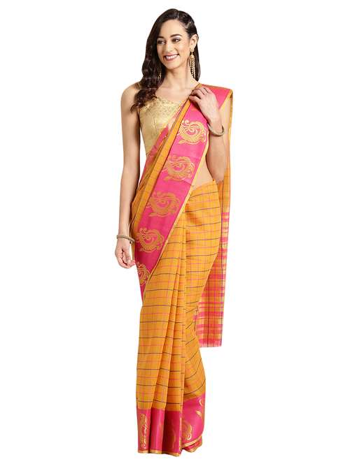 checkered woven saree with blouse - 16631376 - Very Small Image - 1