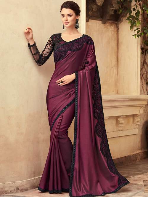 solid bordered saree with blouse - 16663094 - Very Small Image - 1
