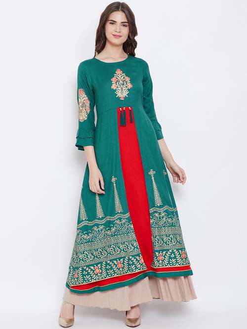 block print layered kurta - 16674656 - Very Small Image - 1